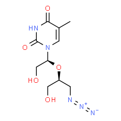 ChemSpider 2D Image | 1-[(1S)-1-{[(2S)-1-Azido-3-hydroxy-2-propanyl]oxy}-2-hydroxyethyl]-5-methyl-2,4(1H,3H)-pyrimidinedione | C10H15N5O5