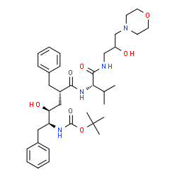 ChemSpider 2D Image | tert-butyl [(2S,3S,5R)-5-benzyl-3-hydroxy-6-{[(2S)-1-{[2-hydroxy-3-(morpholin-4-yl)propyl]amino}-3-methyl-1-oxobutan-2-yl]amino}-6-oxo-1-phenylhexan-2-yl]carbamate | C36H54N4O7
