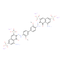 ChemSpider 2D Image | Tetrasodium 3,3'-[(3,3'-dimethoxy-4,4'-biphenyldiyl)di-2-hydrazinyl-1-ylidene]bis(5-amino-4-oxo-3,4-dihydro-2,7-naphthalenedisulfonate) | C34H24N6Na4O16S4