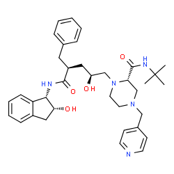 ChemSpider 2D Image | (2S)-1-[(2S,4R)-4-Benzyl-2-hydroxy-5-{[(1S,2R)-2-hydroxy-2,3-dihydro-1H-inden-1-yl]amino}-5-oxopentyl]-N-(2-methyl-2-propanyl)-4-(4-pyridinylmethyl)-2-piperazinecarboxamide | C36H47N5O4