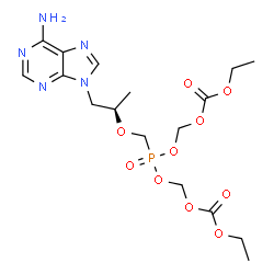ChemSpider 2D Image | Bis{[(ethoxycarbonyl)oxy]methyl} ({[(2R)-1-(6-amino-9H-purin-9-yl)-2-propanyl]oxy}methyl)phosphonate | C17H26N5O10P