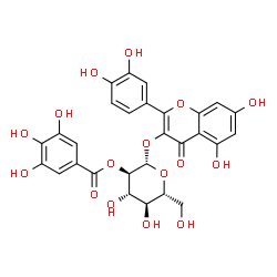 ChemSpider 2D Image | 2-(3,4-Dihydroxyphenyl)-5,7-dihydroxy-4-oxo-4H-chromen-3-yl 2-O-(3,4,5-trihydroxybenzoyl)-beta-D-glucopyranoside | C28H24O16