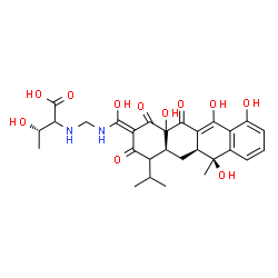 ChemSpider 2D Image | N-[({(Z)-Hydroxy[(4aS,5aS,6S)-6,10,11,12a-tetrahydroxy-4-isopropyl-6-methyl-1,3,12-trioxo-3,4,4a,5,5a,6,12,12a-octahydro-2(1H)-tetracenylidene]methyl}amino)methyl]threonine | C28H34N2O11