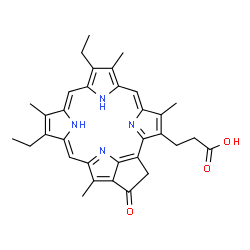 ChemSpider 2D Image | 3-(9,14-Diethyl-4,8,13,18-tetramethyl-20-oxo-3,4-didehydro-3--24,25-dihydrophorbinyl)propanoic acid | C33H34N4O3