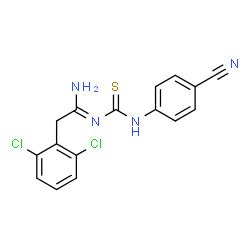 ChemSpider 2D Image | 1-(4-Cyano-phenyl)-3-[2-(2,6-dichloro-phenyl)-1-imino-ethyl]-thiourea | C16H12Cl2N4S