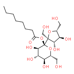 ChemSpider 2D Image | (2S,3R,4S,5S,6R)-2-[(2S,3S,4S,5R)-3,4-Dihydroxy-2,5-bis(hydroxymethyl)tetrahydro-2-furanyl]-3,4,5-trihydroxy-6-(hydroxymethyl)tetrahydro-2H-pyran-2-yl octanoate | C20H36O12