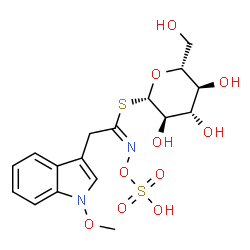 ChemSpider 2D Image | 1-S-[(1E)-2-(1-Methoxy-1H-indol-3-yl)-N-(sulfooxy)ethanimidoyl]-1-thio-beta-D-glucopyranose | C17H22N2O10S2