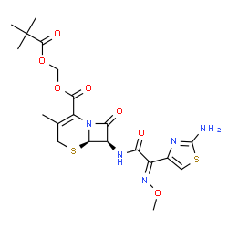 ChemSpider 2D Image | [(2,2-Dimethylpropanoyl)oxy]methyl (6R,7R)-7-{[(2E)-2-(2-amino-1,3-thiazol-4-yl)-2-(methoxyimino)acetyl]amino}-3-methyl-8-oxo-5-thia-1-azabicyclo[4.2.0]oct-2-ene-2-carboxylate | C20H25N5O7S2