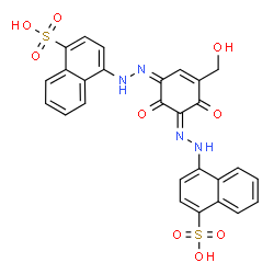ChemSpider 2D Image | 4-[(2E)-2-{(5Z)-3-(Hydroxymethyl)-2,6-dioxo-5-[(4-sulfo-1-naphthyl)hydrazono]-3-cyclohexen-1-ylidene}hydrazino]-1-naphthalenesulfonic acid | C27H20N4O9S2