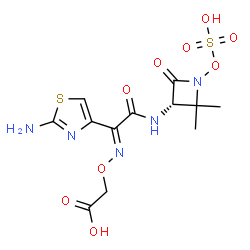 ChemSpider 2D Image | ({(E)-[1-(2-Amino-1,3-thiazol-4-yl)-2-{[(3S)-2,2-dimethyl-4-oxo-1-(sulfooxy)-3-azetidinyl]amino}-2-oxoethylidene]amino}oxy)acetic acid | C12H15N5O9S2