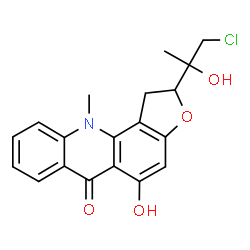 ChemSpider 2D Image | 2-(1-Chloro-2-hydroxy-2-propanyl)-5-hydroxy-11-methyl-1,11-dihydrofuro[2,3-c]acridin-6(2H)-one | C19H18ClNO4