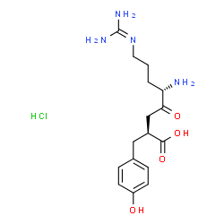 ChemSpider 2D Image | (2R,5S)-5-Amino-8-[(diaminomethylene)amino]-2-(4-hydroxybenzyl)-4-oxooctanoic acid hydrochloride (1:1) | C16H25ClN4O4