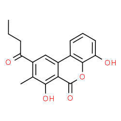 ChemSpider 2D Image | 9-Butyryl-4,7-dihydroxy-8-methyl-6H-benzo[c]chromen-6-one | C18H16O5