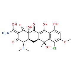 ChemSpider 2D Image | (2Z,4S,4aS,5aS,6S,12aS)-2-[Amino(hydroxy)methylene]-7-chloro-4-(dimethylamino)-6,10,11,12a-tetrahydroxy-8-methoxy-6-methyl-4a,5a,6,12a-tetrahydro-1,3,12(2H,4H,5H)-tetracenetrione | C23H25ClN2O9