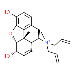 ChemSpider 2D Image | (5alpha,6alpha)-17,17-Diallyl-3,6-dihydroxy-7,8-didehydro-4,5-epoxymorphinan-17-ium | C22H26NO3
