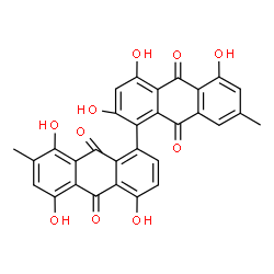ChemSpider 2D Image | 2,4,4',5,5',8'-Hexahydroxy-7,7'-dimethyl-1,1'-bianthracene-9,9',10,10'-tetrone | C30H18O10