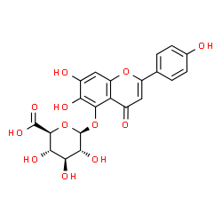 ChemSpider 2D Image | 6,7-Dihydroxy-2-(4-hydroxyphenyl)-4-oxo-4H-chromen-5-yl beta-D-glucopyranosiduronic acid | C21H18O12