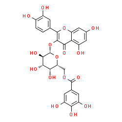 ChemSpider 2D Image | 2-(3,4-Dihydroxyphenyl)-5,7-dihydroxy-4-oxo-4H-chromen-3-yl 6-O-(3,4,5-trihydroxybenzoyl)-beta-D-galactopyranoside | C28H24O16