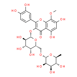 ChemSpider 2D Image | 2-(3,4-Dihydroxyphenyl)-5,7-dihydroxy-8-methoxy-4-oxo-4H-chromen-3-yl 6-O-(6-deoxy-alpha-L-mannopyranosyl)-beta-D-galactopyranoside | C28H32O17