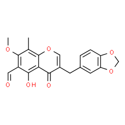 ChemSpider 2D Image | 3-(1,3-Benzodioxol-5-ylmethyl)-5-hydroxy-7-methoxy-8-methyl-4-oxo-4H-chromene-6-carbaldehyde | C20H16O7