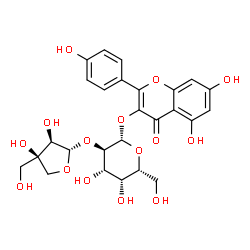 ChemSpider 2D Image | 5,7-Dihydroxy-2-(4-hydroxyphenyl)-4-oxo-4H-chromen-3-yl 2-O-[(2S,3R,4R)-3,4-dihydroxy-4-(hydroxymethyl)tetrahydro-2-furanyl]-beta-D-galactopyranoside | C26H28O15