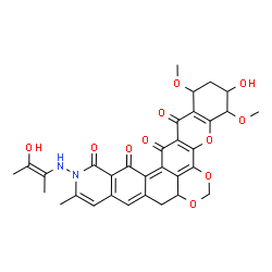 ChemSpider 2D Image | 3-Hydroxy-13-{[(2Z)-3-hydroxy-2-buten-2-yl]amino}-1,4-dimethoxy-12-methyl-3,4,8a,9-tetrahydro-1H-chromeno[2',3':6,7][1,3]dioxino[4',5',6':4,5]naphtho[2,1-g]isoquinoline-14,15,16,17(2H,13H)-tetrone | C32H30N2O11
