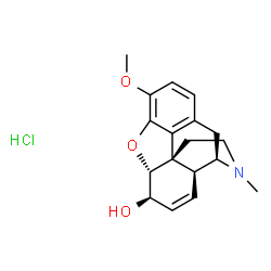 ChemSpider 2D Image | (5alpha,6beta,14alpha)-3-Methoxy-17-methyl-7,8-didehydro-4,5-epoxymorphinan-6-ol hydrochloride (1:1) | C18H22ClNO3