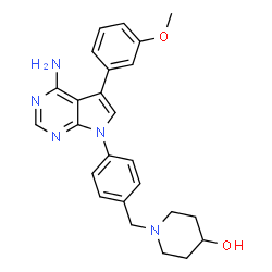 ChemSpider 2D Image | 1-{4-[4-Amino-5-(3-methoxyphenyl)-7H-pyrrolo[2,3-d]pyrimidin-7-yl]benzyl}-4-piperidinol | C25H27N5O2