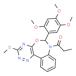 ChemSpider 2D Image | 1-[3-(Methylsulfanyl)-6-(2,4,5-trimethoxyphenyl)[1,2,4]triazino[5,6-d][3,1]benzoxazepin-7(6H)-yl]-1-propanone | C23H24N4O5S