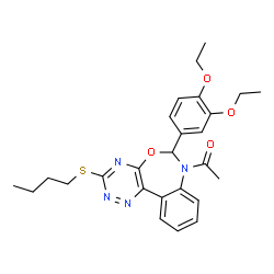 ChemSpider 2D Image | 1-[3-(Butylsulfanyl)-6-(3,4-diethoxyphenyl)[1,2,4]triazino[5,6-d][3,1]benzoxazepin-7(6H)-yl]ethanone | C26H30N4O4S