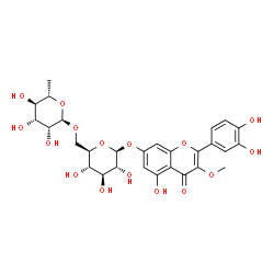 ChemSpider 2D Image | 3',4',5,7-tetrahydroxy-3-methoxyflavone-7-O-alpha-L-rhamnopyranosyl-(1->6)-beta-D-glucopyranoside | C28H32O16