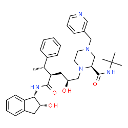 ChemSpider 2D Image | N-[2-HYDROXY-1-INDANYL]-5-[(2-TERTIARYBUTYLAMINOCARBONYL)-4(3-PYRIDYLMETHYL)PIPERAZINO]-4-HYDROXY-2-(1-PHENYLETHYL)-PENTANAMIDE | C37H49N5O4