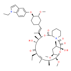 ChemSpider 2D Image | (1R,9S,12S,13R,14S,17R,18Z,21S,23S,24R,25S,27R)-17-Ethyl-12-[(1E)-1-{(1R,3R,4R)-4-[(1-ethyl-1H-indol-5-yl)oxy]-3-methoxycyclohexyl}-1-propen-2-yl]-1,14-dihydroxy-23,25-dimethoxy-13,19,21,27-tetramethy
l-11,28-dioxa-4-azatricyclo[22.3.1.0~4,9~]octacos-18-ene-2,3,10,16-tetrone | C53H78N2O12
