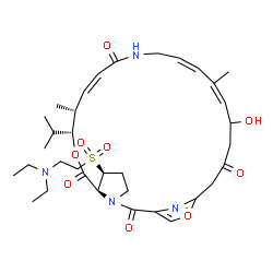 ChemSpider 2D Image | (6S,7S,10R,11R,12Z,17Z,19Z)-6-{[2-(Diethylamino)ethyl]sulfonyl}-21-hydroxy-10-isopropyl-11,19-dimethyl-9,26-dioxa-3,15,28-triazatricyclo[23.2.1.0~3,7~]octacosa-1(27),12,17,19,25(28)-pentaene-2,8,14,23
-tetrone | C34H50N4O9S