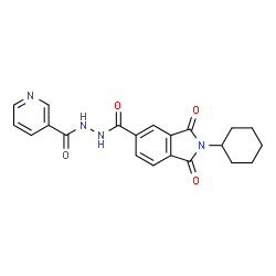 ChemSpider 2D Image | 2-Cyclohexyl-1,3-dioxo-N'-(3-pyridinylcarbonyl)-5-isoindolinecarbohydrazide | C21H20N4O4