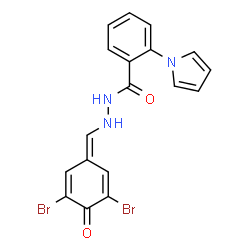 ChemSpider 2D Image | N'-[(3,5-Dibromo-4-oxo-2,5-cyclohexadien-1-ylidene)methyl]-2-(1H-pyrrol-1-yl)benzohydrazide | C18H13Br2N3O2