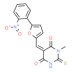 ChemSpider 2D Image | (5Z)-1-Methyl-5-{[5-(2-nitrophenyl)-2-furyl]methylene}-2-thioxodihydro-4,6(1H,5H)-pyrimidinedione | C16H11N3O5S
