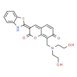 ChemSpider 2D Image | (3E)-3-(1,3-Benzothiazol-2(3H)-ylidene)-8-{[bis(2-hydroxyethyl)amino]methyl}-2H-chromene-2,7(3H)-dione | C21H20N2O5S
