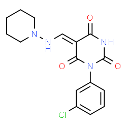 ChemSpider 2D Image | (5Z)-1-(3-Chlorophenyl)-5-[(1-piperidinylamino)methylene]-2,4,6(1H,3H,5H)-pyrimidinetrione | C16H17ClN4O3