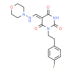 ChemSpider 2D Image | (5Z)-1-[2-(4-Fluorophenyl)ethyl]-5-[(4-morpholinylamino)methylene]-2,4,6(1H,3H,5H)-pyrimidinetrione | C17H19FN4O4