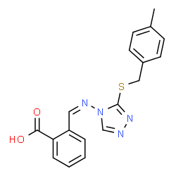 ChemSpider 2D Image | 2-[(Z)-({3-[(4-Methylbenzyl)sulfanyl]-4H-1,2,4-triazol-4-yl}imino)methyl]benzoic acid | C18H16N4O2S