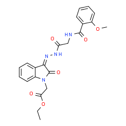 ChemSpider 2D Image | Ethyl [(3Z)-3-({[(2-methoxybenzoyl)amino]acetyl}hydrazono)-2-oxo-2,3-dihydro-1H-indol-1-yl]acetate | C22H22N4O6