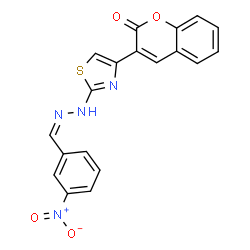 ChemSpider 2D Image | 3-{2-[(2Z)-2-(3-Nitrobenzylidene)hydrazino]-1,3-thiazol-4-yl}-2H-chromen-2-one | C19H12N4O4S