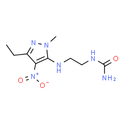 ChemSpider 2D Image | 1-{2-[(3-Ethyl-1-methyl-4-nitro-1H-pyrazol-5-yl)amino]ethyl}urea | C9H16N6O3