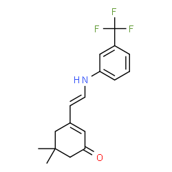 ChemSpider 2D Image | 5,5-Dimethyl-3-[(E)-2-{[3-(trifluoromethyl)phenyl]amino}vinyl]-2-cyclohexen-1-one | C17H18F3NO