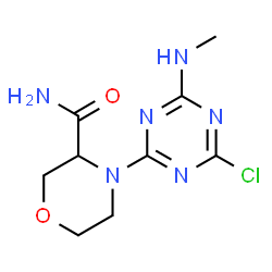 ChemSpider 2D Image | 4-[4-Chloro-6-(methylamino)-1,3,5-triazin-2-yl]-3-morpholinecarboxamide | C9H13ClN6O2