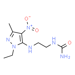 ChemSpider 2D Image | 1-{2-[(1-Ethyl-3-methyl-4-nitro-1H-pyrazol-5-yl)amino]ethyl}urea | C9H16N6O3