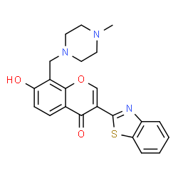ChemSpider 2D Image | 3-(1,3-Benzothiazol-2-yl)-7-hydroxy-8-[(4-methyl-1-piperazinyl)methyl]-4H-chromen-4-one | C22H21N3O3S