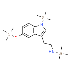 ChemSpider 2D Image | 1,1,1-Trimethyl-N-(2-{1-(trimethylsilyl)-5-[(trimethylsilyl)oxy]-1H-indol-3-yl}ethyl)silanamine | C19H36N2OSi3