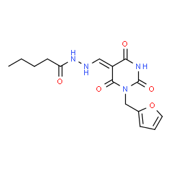 ChemSpider 2D Image | N'-{(Z)-[1-(2-Furylmethyl)-2,4,6-trioxotetrahydro-5(2H)-pyrimidinylidene]methyl}pentanehydrazide | C15H18N4O5